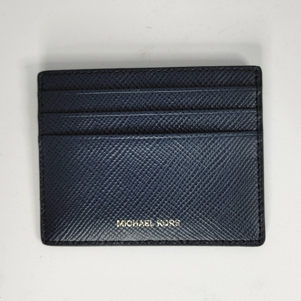 MICHAEL KORS Crossgrain Leather Tall Navy Card Case